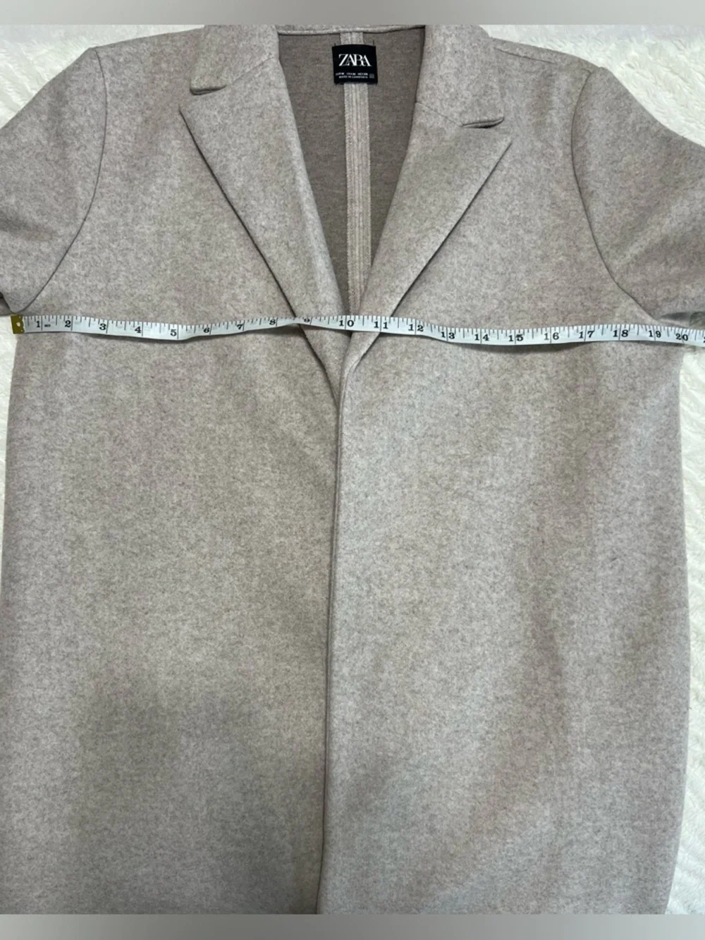 Zara Long Lapel Coat Oatmeal Beige Open Front Minimalist Coat Size M